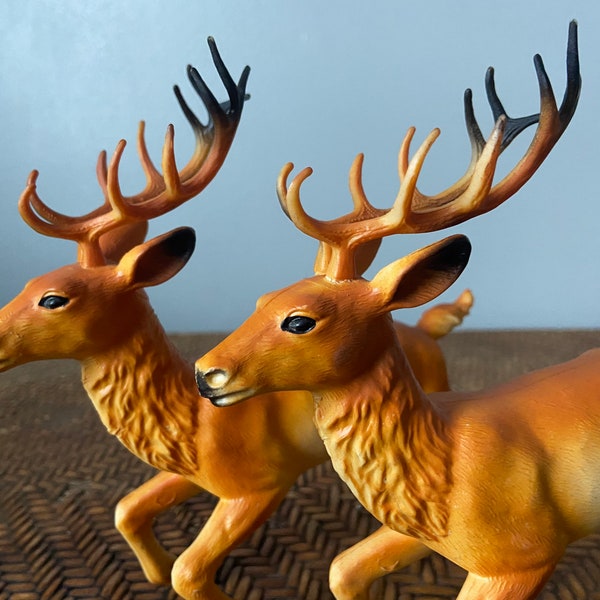 Plastic Deer Figurine, Vintage Buck Statues, Fireplace Mantle, Holiday Decor, 6 Point, Forest Creature, Log Cabin, Country Christmas,