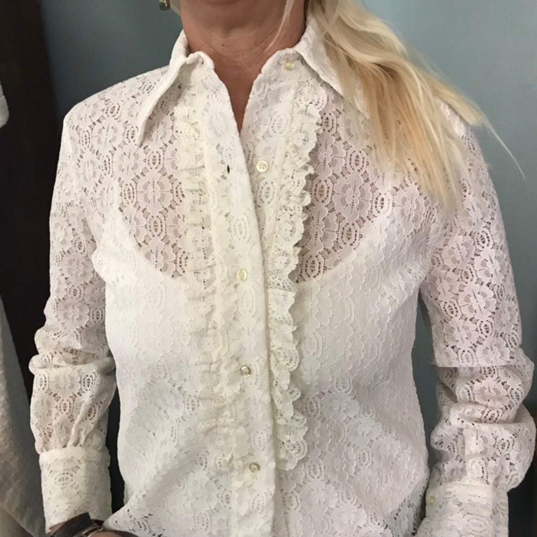 Vintage White Lace Blouse Adelaar Button Down Shirt Size 8 - Etsy