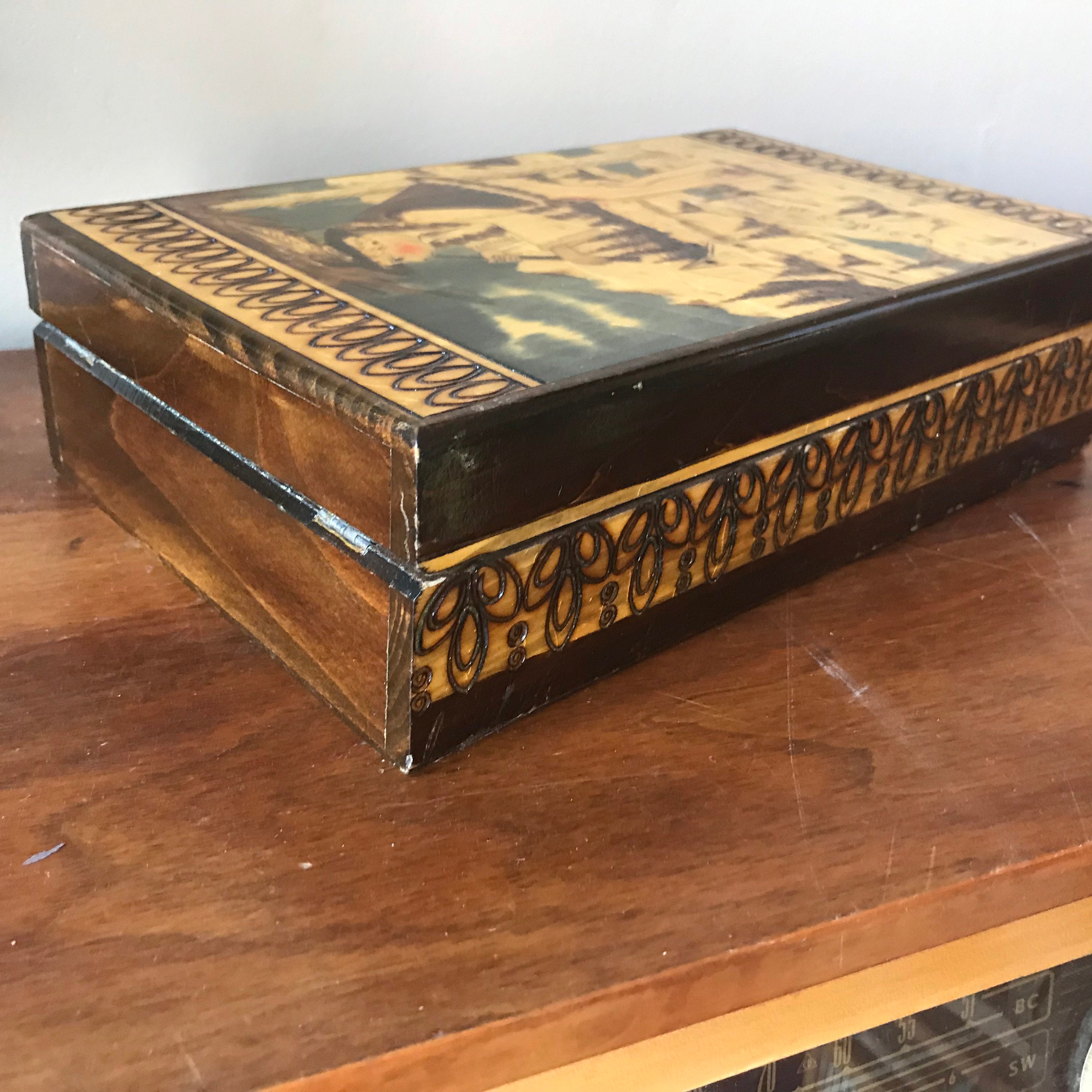 Hand Carved Wooden Vanity Box Alpine Themed Swiss Alps Etsy