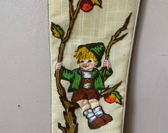 Hansel Gretel Bell Pull Tapestry,  Embroidered Wall Decor, Children's Room, Vintage Playroom, Vintage Wall Tapestry, Child Wall Hanging