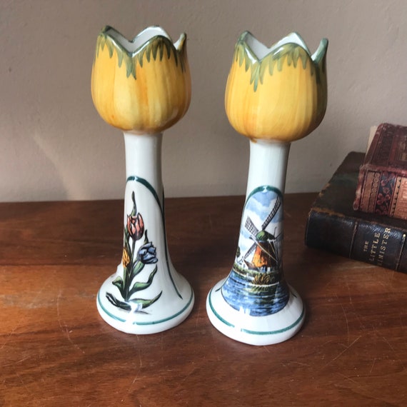 Ceramic Tulip Candle Holders Holland Candleholders Taper Etsy
