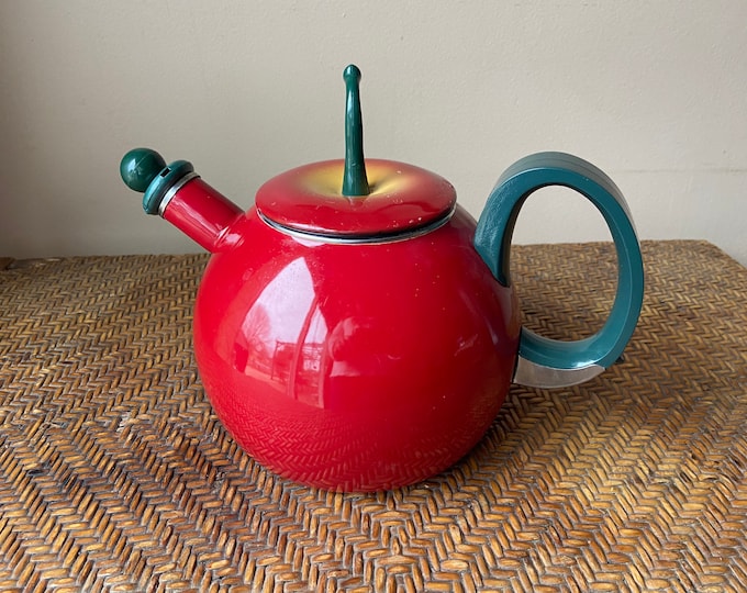 Apple Tea Kettle, Copco Red Enamel Tea Kettle, Vintage Tea Pot, Teapot