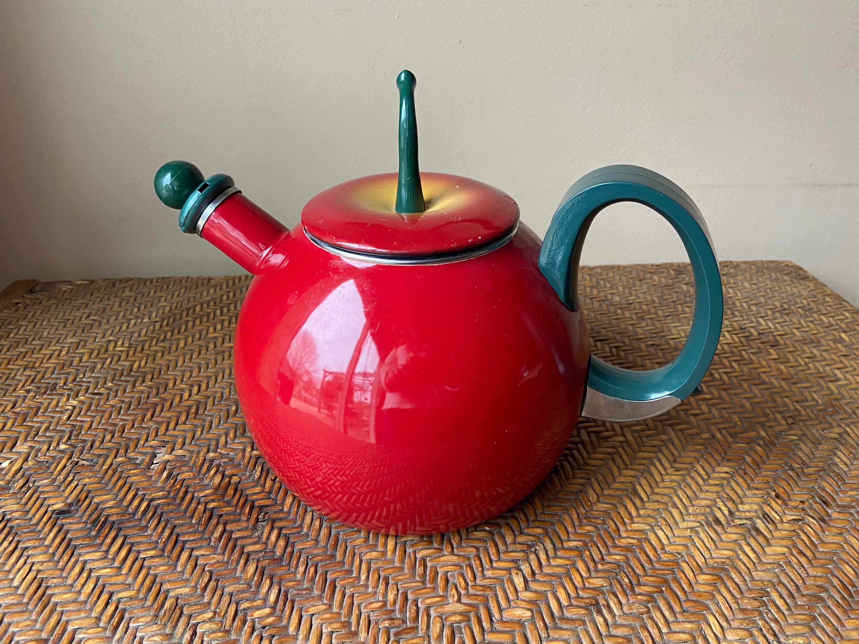 Red Enamel OXO Stove Top Tea Kettle