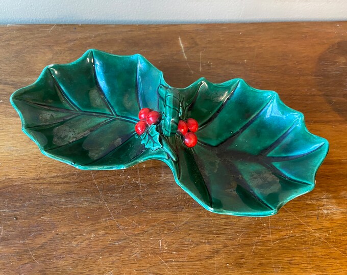 Lefton Holly Berry Candy Dish, Holiday Decor, Christmas Nut Dish