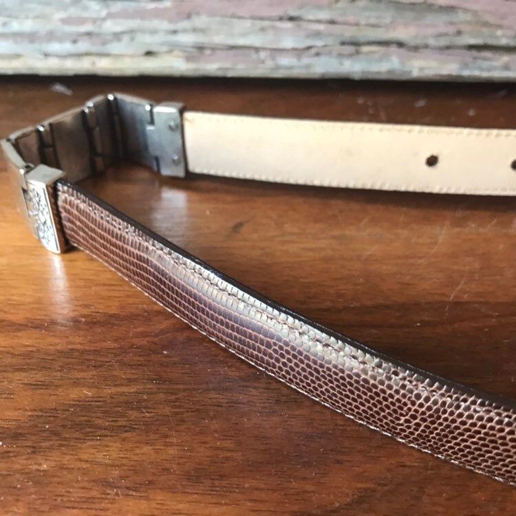 Leather Brighton Belt Vintage Brown Belt Size L Silver | Etsy