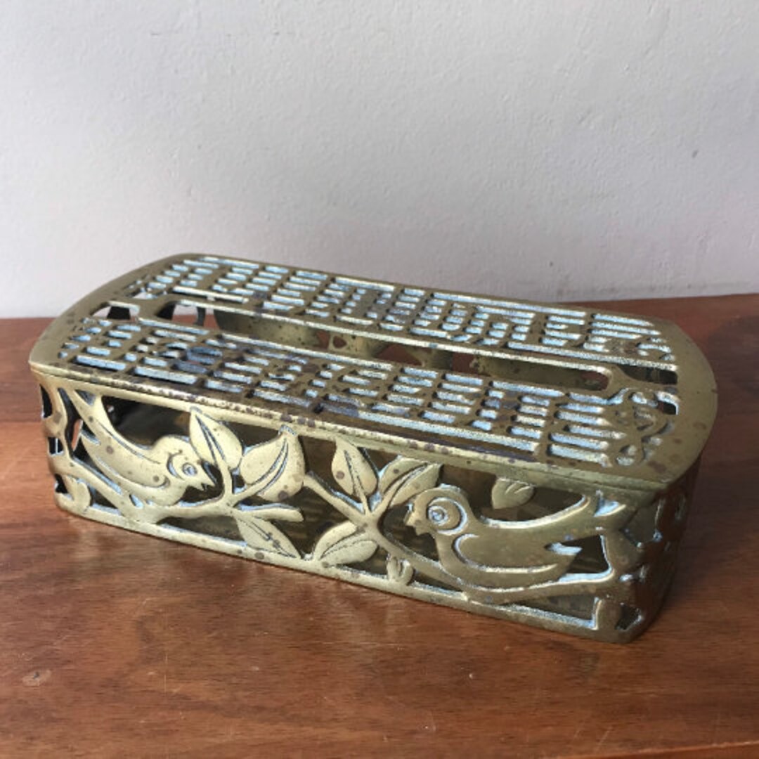 Brass Tissue Holder, Solid Brass Bathroom Tissue Box Holder, 1970's