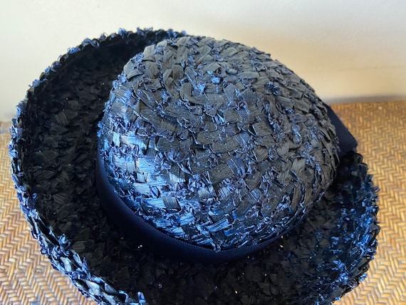 Jane Morgan Navy Straw Hat, Mid Century Church Ha… - image 10