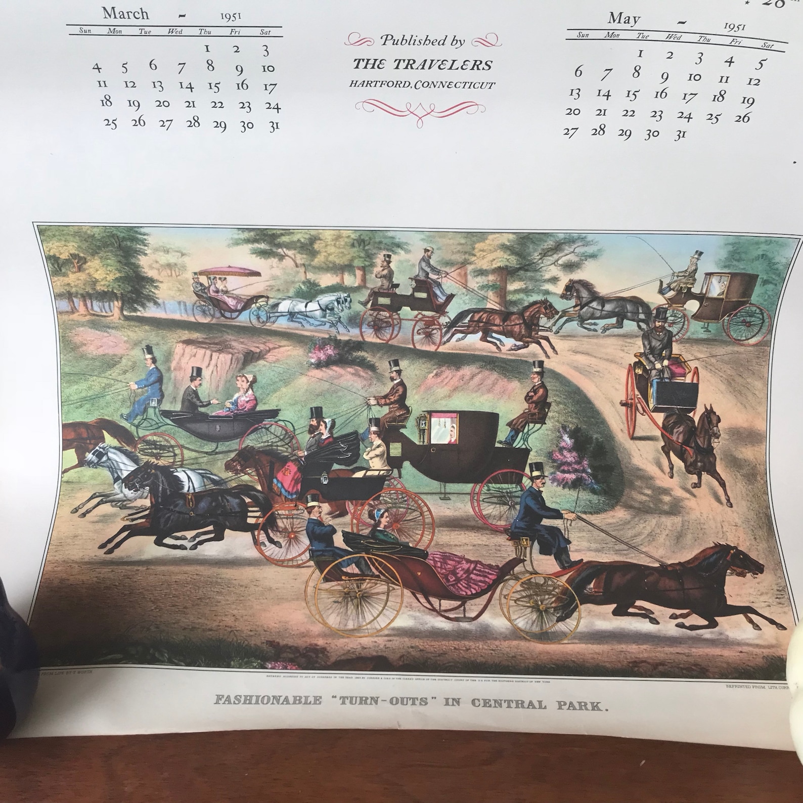 1951 Currier and Ives Wall Calendar Travelers Insurance Etsy
