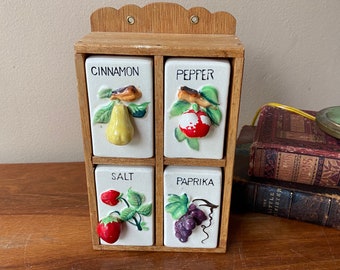 Spice Jar Rack Vintage Spice Rack Antique Spice Jars Mid Century Spice Jar Holder Farmhouse Kitchen Rustic Kitchen Storage Etsy