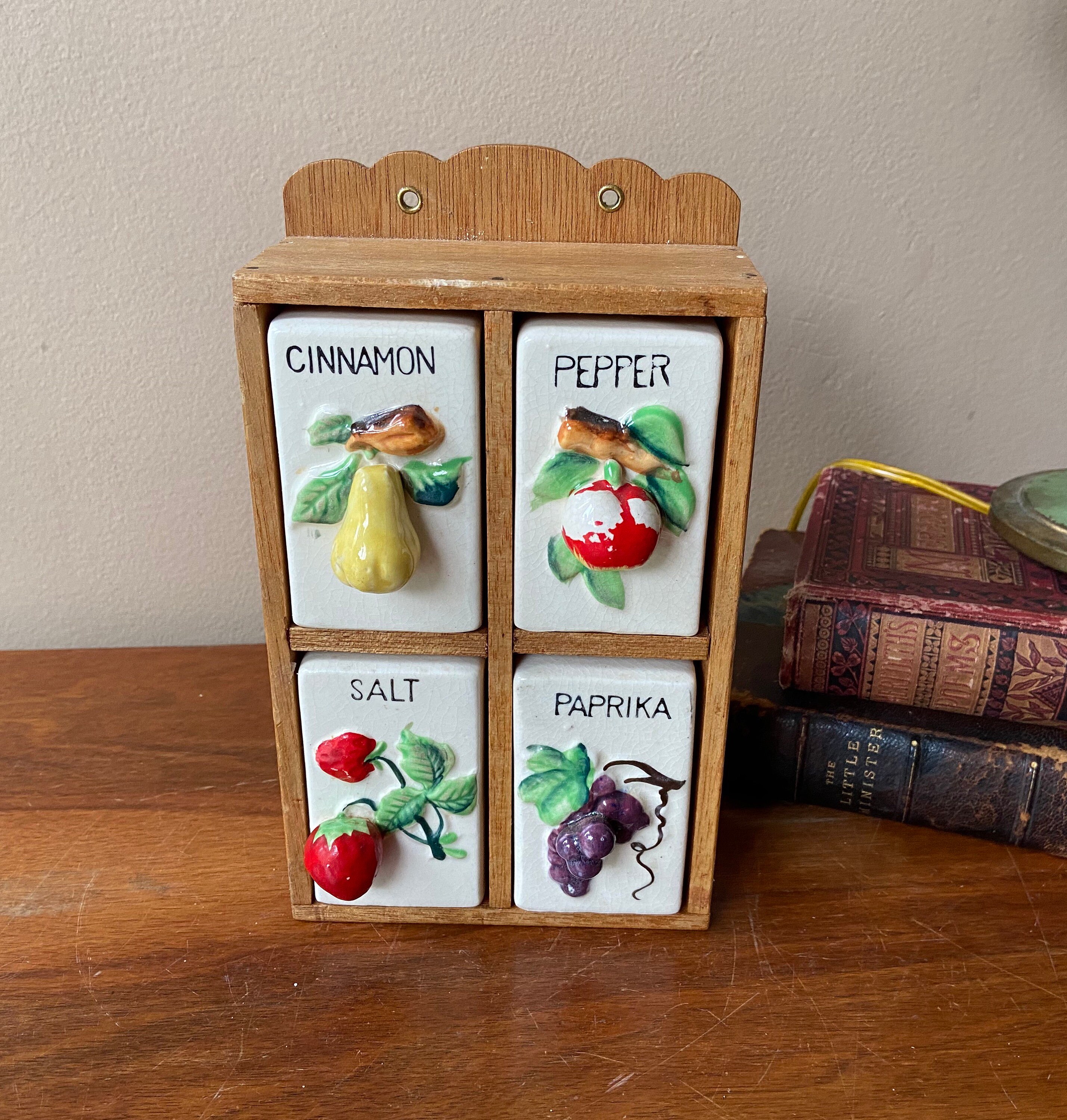 Spice Jar Rack Vintage Spice Rack Antique Spice Jars Mid Century Spice Jar Holder Farmhouse Kitchen Rustic Kitchen Storage Etsy