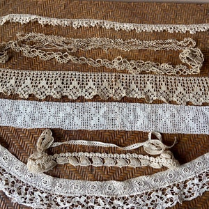 Antique Lace Remnants, Vintage Sewing Notions, Bridal Gown, Doll Making, Needle Lace, Filet Lace, Crocheted Lace, Dress Making, Lace Trim