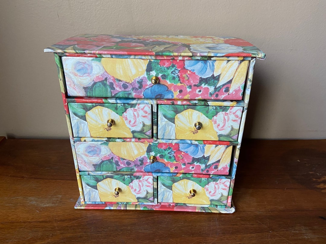 Floral Jewelry Box, Cardboard Dresser Storage, Keepsake Chest