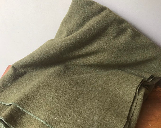 Green Wool Army Blanket Vintage Wool Throw 82 X Etsy