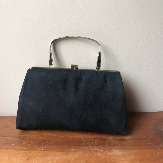 Vintage Black suede Art Deco hand bag purse by Coret of Montreal - Ruby Lane