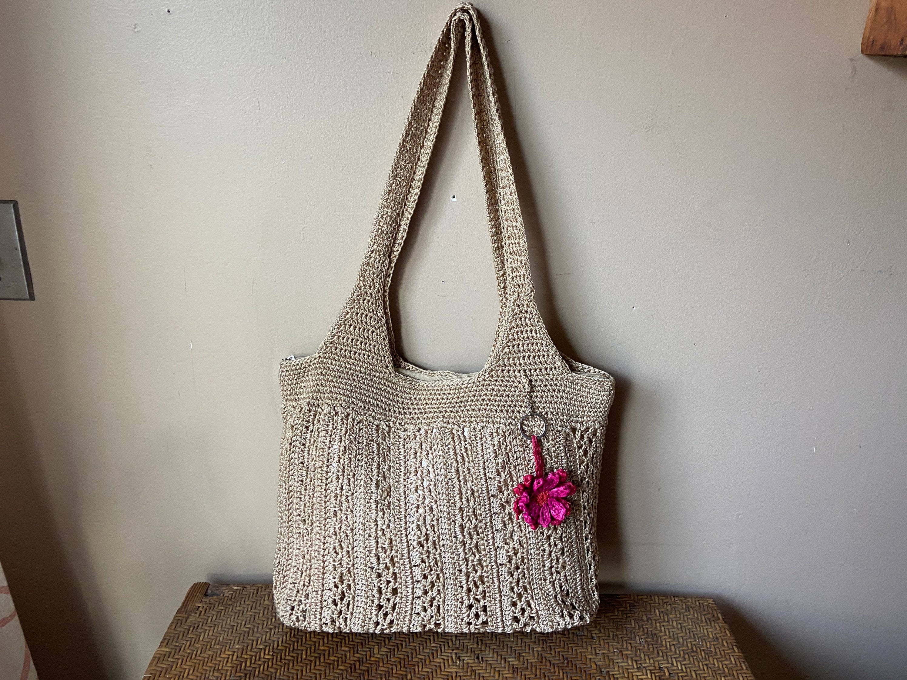 The SAK Vintage Tan Crochet Bag Y2K Larger Woven Purse
