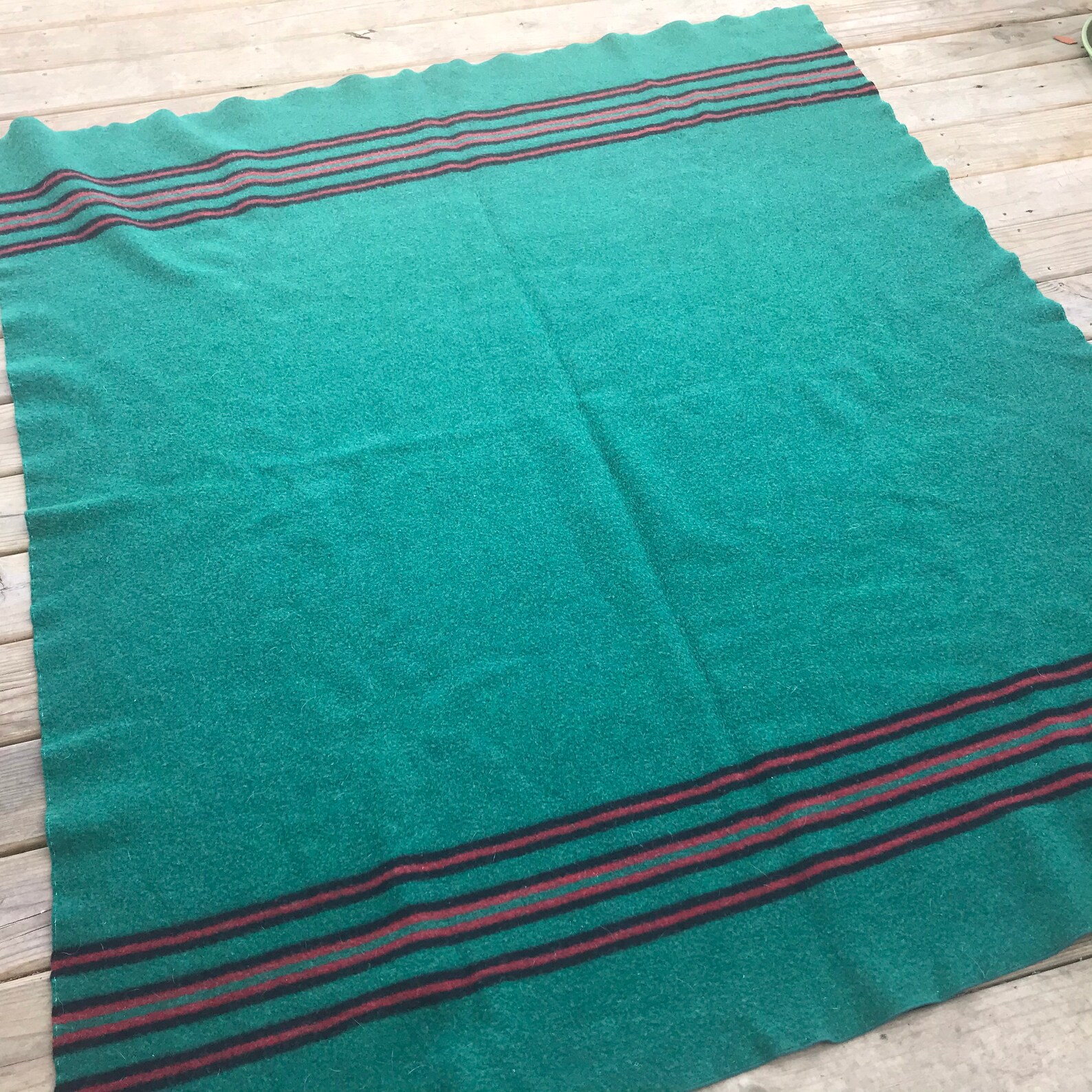 Green Wool Blanket Vintage Striped Wool Blanket Wool Throw Etsy