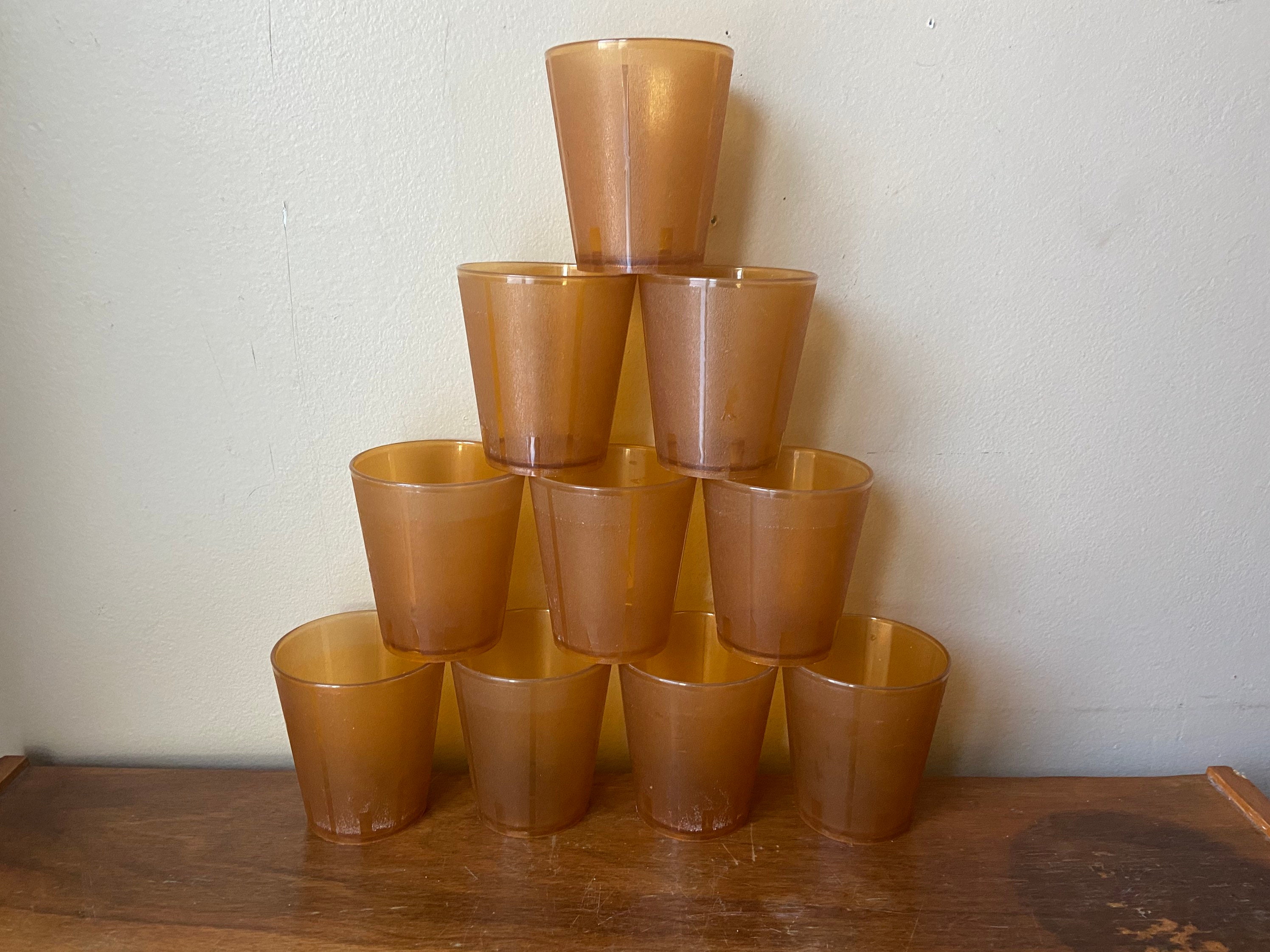 Vintage Amber Brown Short/Small Water Glasses 3.75” Tall - Set Of 3