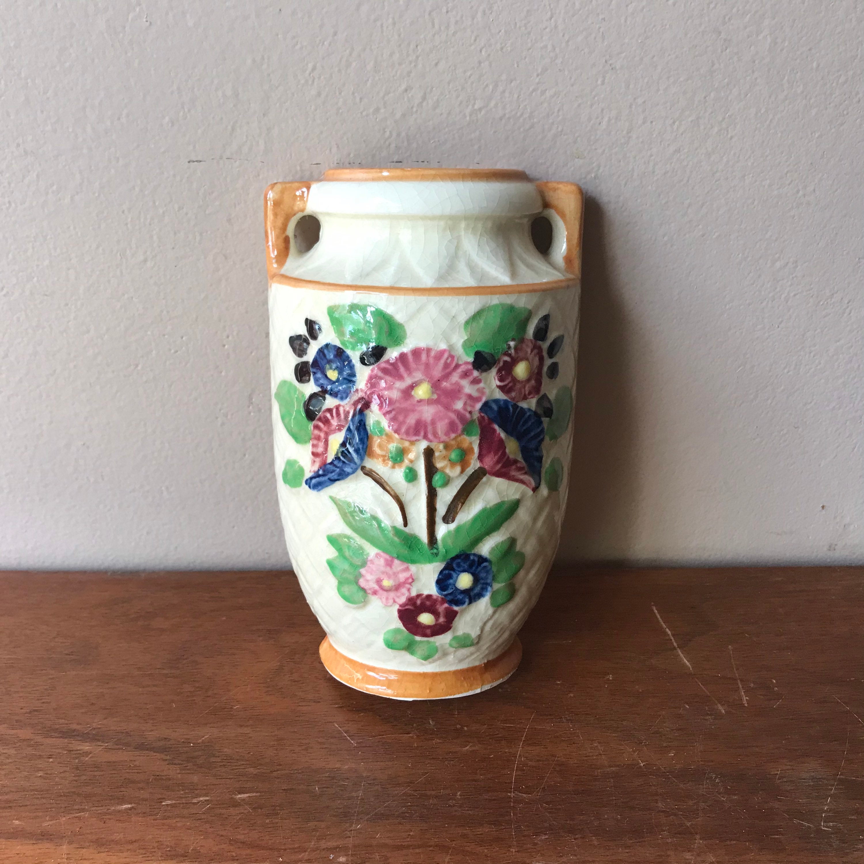 Ceramic Wall Pocket Vase Mid Century Japan Ceramic Vase Etsy
