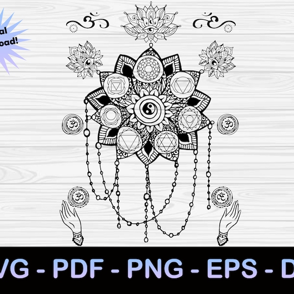 Divine Mandala SVG | mandalal svg | yin yang svg | divinity svg | mystical mandala svg (svg, pdf, png, eps, dxf) Digital Download