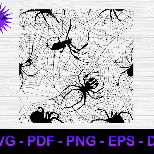 Seamless spider web SVG | spider web pattern svg | seamless spider pattern (svg, pdf, png, eps, dxf) Digital Download