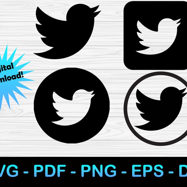 Twitter Logo Bundle SVG (svg, pdf, png, eps, dxf) Digital Download