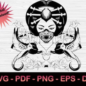 Geisha Demon SVG | Oni SVG | Japan SVG | (svg, pdf, png, eps, dxf) Digital Download