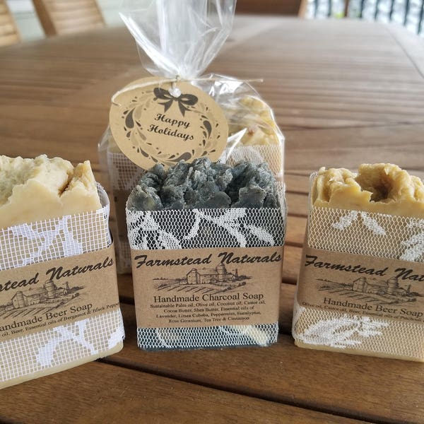 Handmade Beer Soap Set, 3 Soap Gift, Gift for Him, Gift for Teacher, Beer Soap, Patchouli Soap, Charcoal, Valentines Gift, Homemade Soap