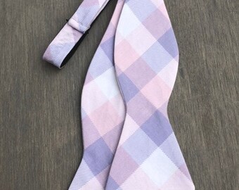 Pink Plaid Bow Tie / Spring Bow Tie / Plaid Bow Tie / Adjustable Bow Tie / Self Tie Bow Tie / Prom / Wedding