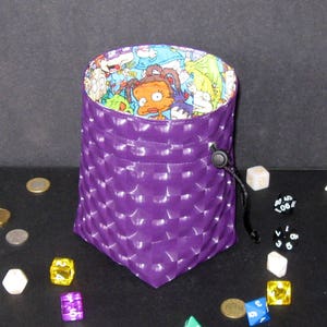 Purple Drawstring Dice Bag, Funky Freestanding Dice Tile Bag for Dungeons and Dragons Strategy and Tabletop Games Scrabble Rummikub