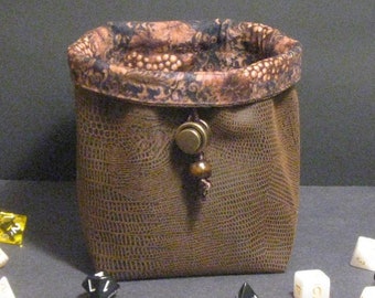 Faux Leather Dice Bag, Grape Vine Lining, D&D Gift
