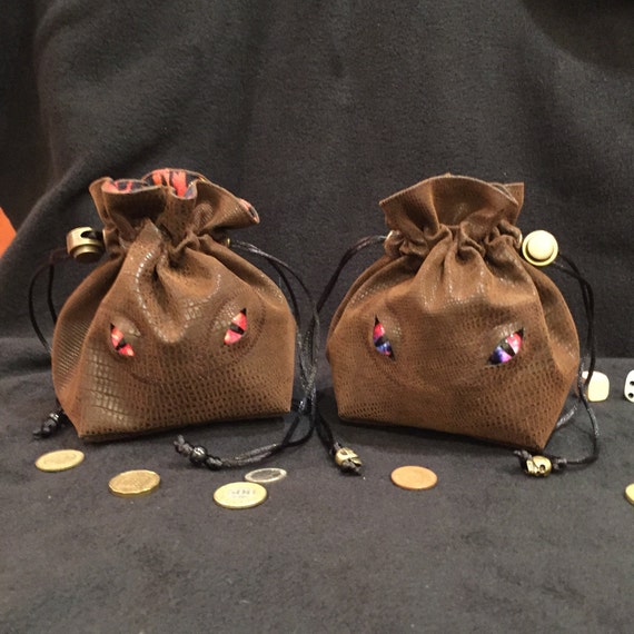 Mimic D&D Dice Bag, Drawstring Pouch Bag, Large Leather Bag of