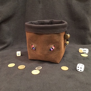 Saco de dados/azulejo mímico extra grande, saco de couro vegano com cordão, saco de dados/azulejo de olhos de dragão, bolsa de olhos de dragão, RPG, D&D, bolsa de jogador
