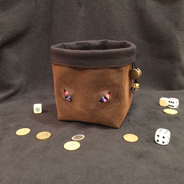 Mimic D&D Dice Bag, Drawstring Pouch Bag, Large Leather Bag of Holding, Gift for Gamers, Dungeons and Dragons Dice Bag, RPG DnD Dice Bag