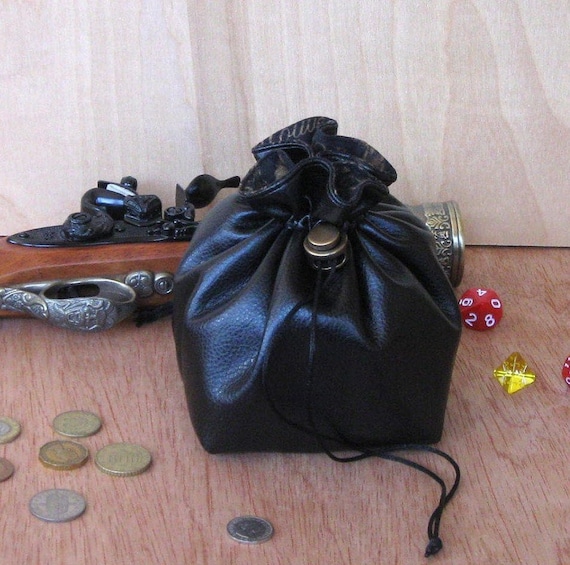 Large Leather Dice and Tile Bag, Medieval Money Coin Pouch