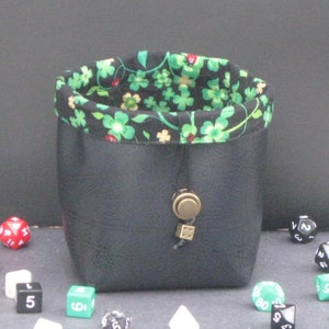 Lucky Shamrock Dice Bag, Vegan Leather Dungeons and Dragons Dice Bag, Large Dice Bag of Holding, Drawstring Pouch, Money Bag, D&D, RPG