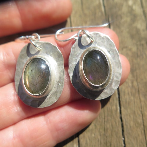 Hammered and shops sawn labradorite earrings in sterling silver