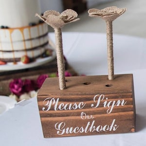 Wood Pen Holder, Custom Wood Pen Holder, Log Guest Book Pen Holder, Wedding Decor, Sign in Table