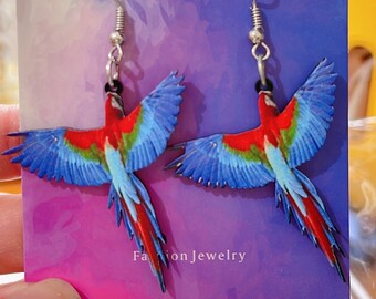 Super Light Acrylic Cute Parrot Red Forest Style Earrings - Paradise!!
