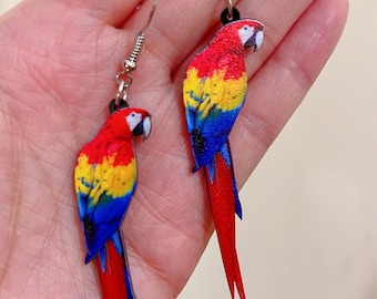 Super Light Acrylic Cute Parrot Red Forest Style Earrings - Paradise!!