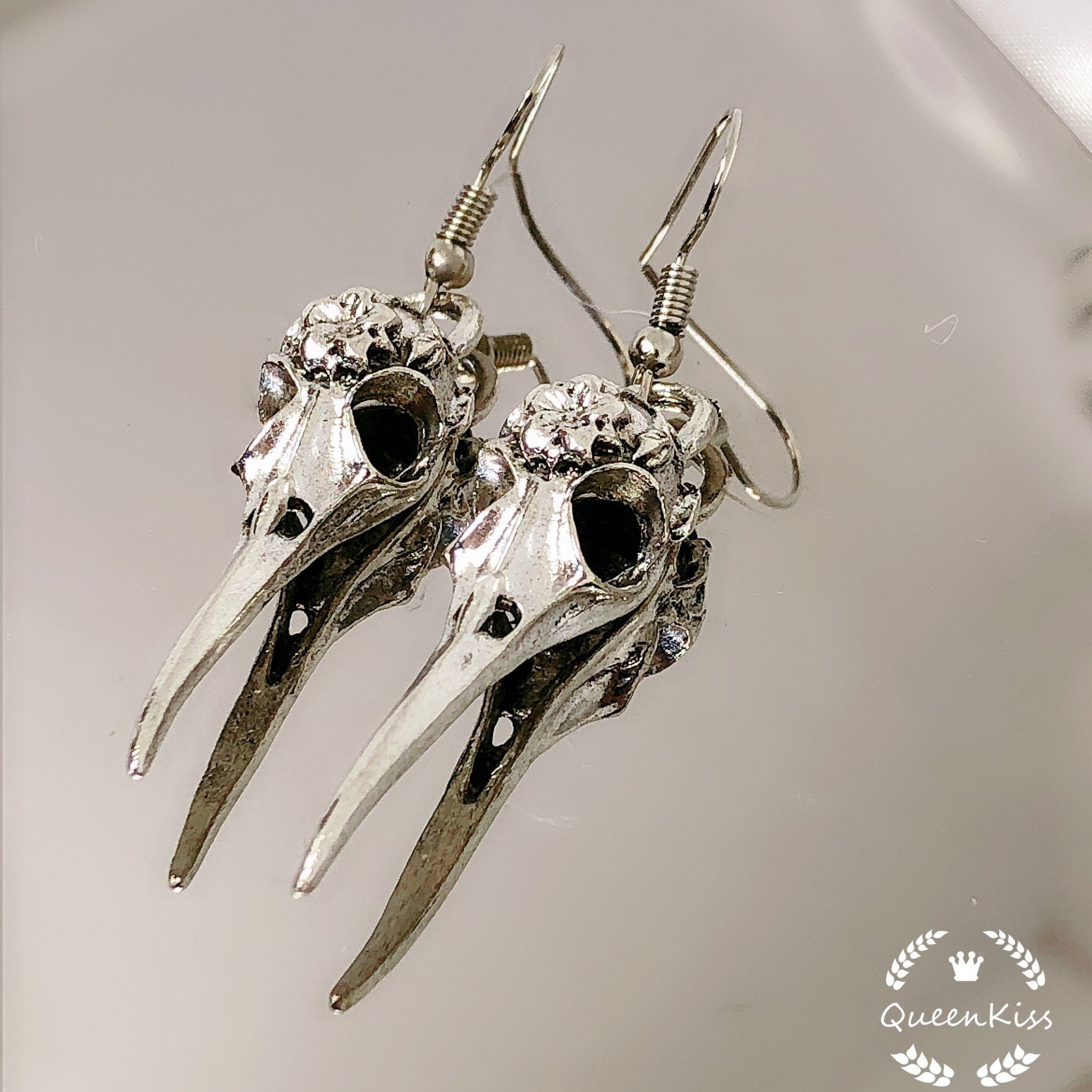 Cool Bird Skeleton Head Silver Earrings for Boyfriend Girlfriend Best…