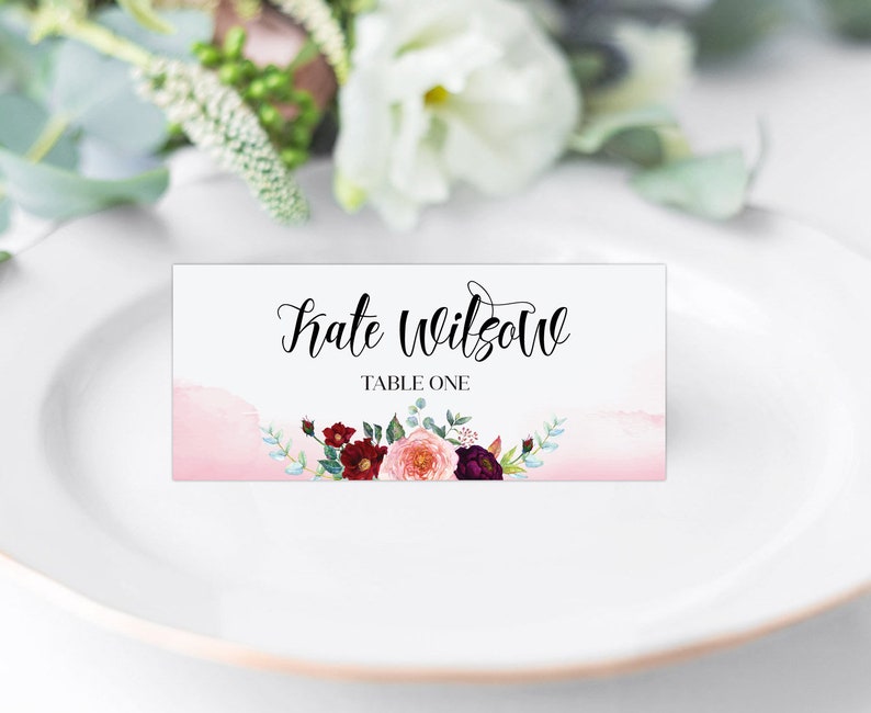 Wedding Suite Custom Wedding Place Cards Marsala Pink Etsy