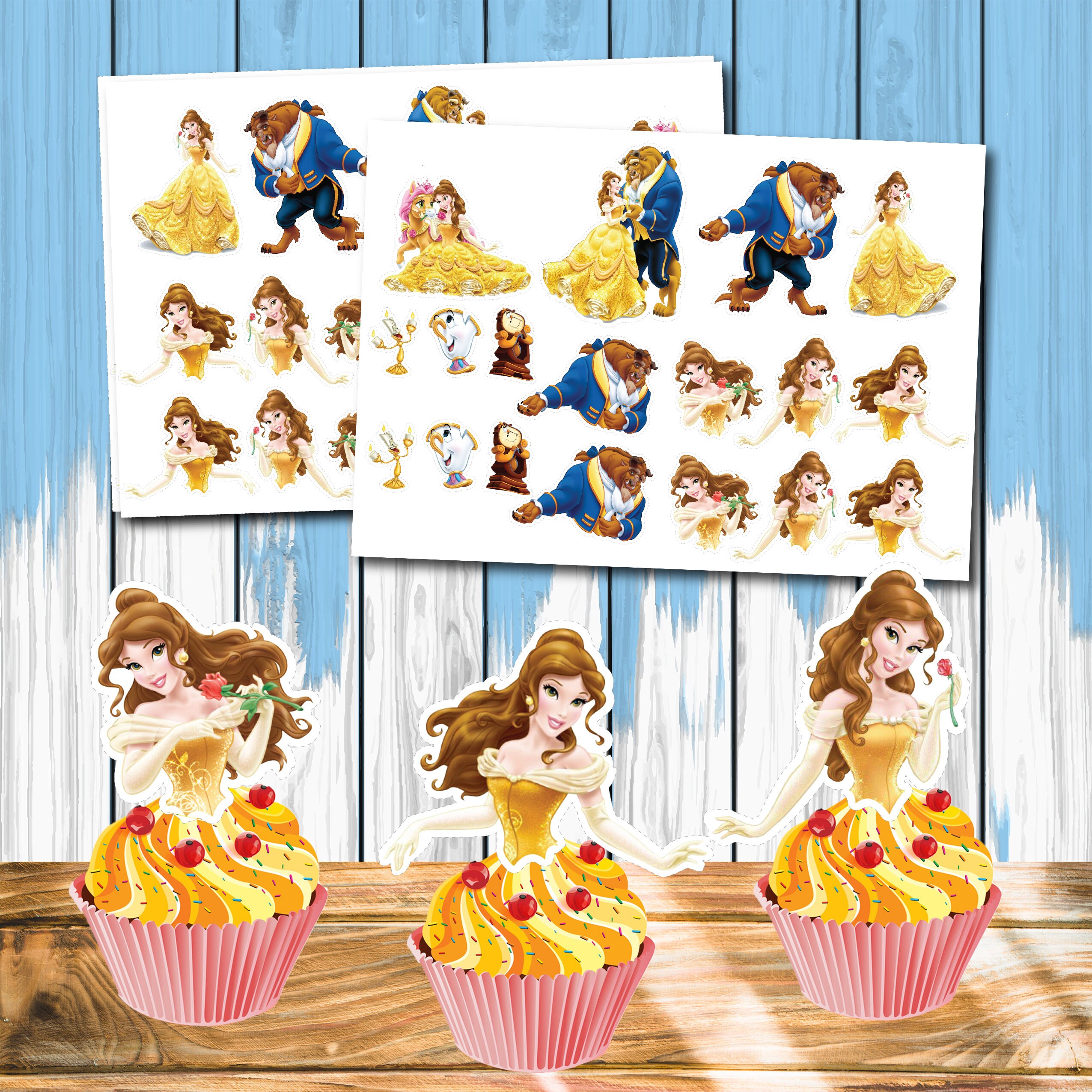 Beauty and the Beast Cupcake Toppers Princess Belle Cupcake | Etsy