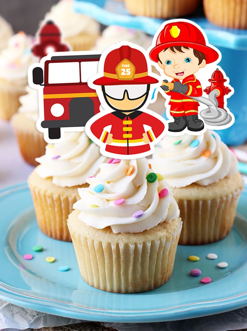 Firefighter Cupcake Toppers Firefighter Printable Cupcake Topper Firefighter Cake Topper Firefighter Birthday Party Fl Cupcake 2