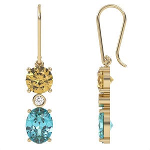 Gold Earrings with Blue Topaz, Citrine & Diamonds | Elegant Gifts for Women | EAG31