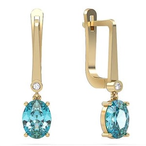 Gold Ohrringe//Schweizer Blautopas//Natur oder Lab Diamanten//Edelstein Schmuck/EAG2