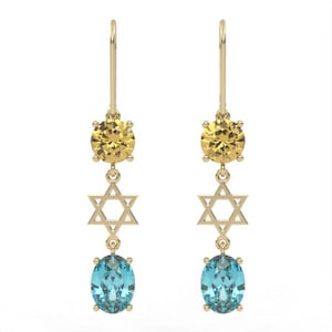 Gold earrings//citrine//Blue Topaz Suisse//gift//for women//for girl//EAG20