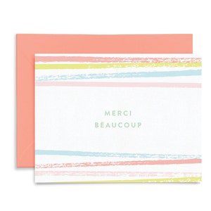 Stylowe pastelowe pasiaste Merci dziękuję Note Card