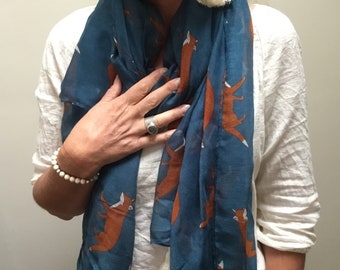 Navy Fox Summer Day Night Scarf/NavyScarf/Fox Scarf/Gift Scarf/Day Evening Scarf