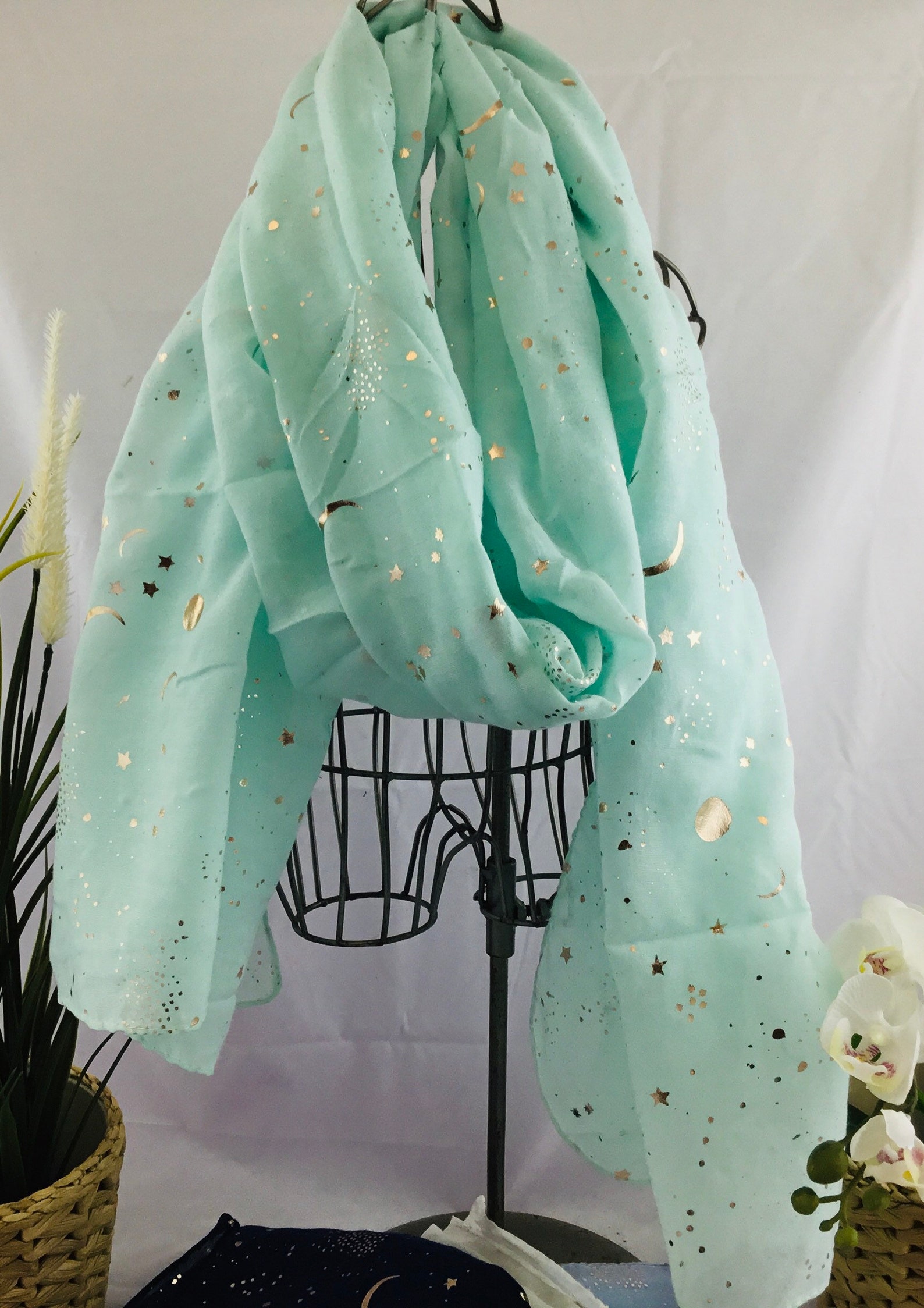 Scarf Women Celestial Navy Blue Moon and Stars Scarf Moon & Etsy