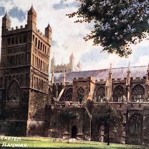 Cartão postal vintage da Catedral de Exeter para qualquer ocasião, série G.W.R. 5, Great Western Railway